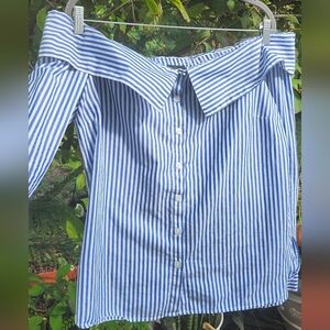 Bardot Striped Off-Shoulder Button Down Shirt